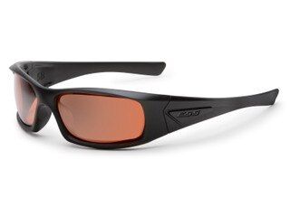 ESS 6B Black frame eye protection sunglasses with mirrored copper lens.